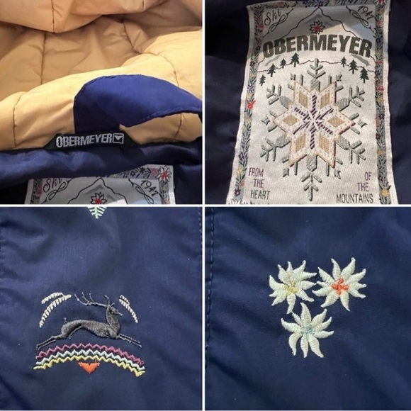 Obermeyer Vintage Rosi Snow Jacket Shell Hooded Blue Gold and Red Women SZ10 - Picture 16 of 16